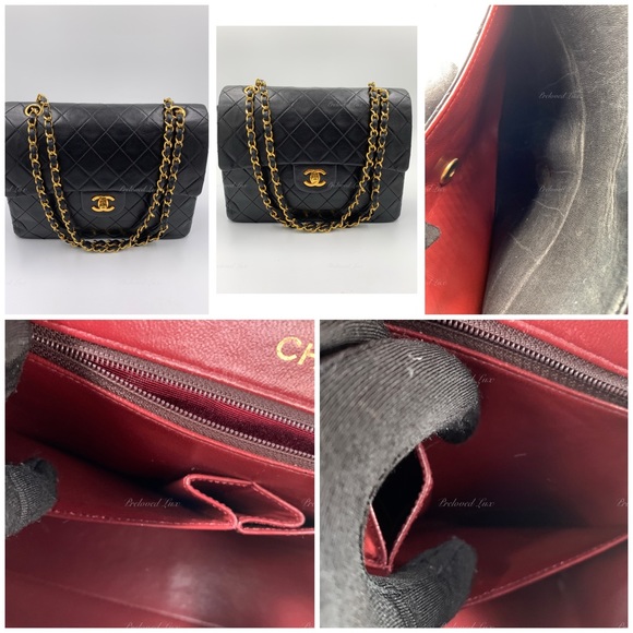 ❗️Sold❗️CHANEL Classic Lambskin Double Flap Medium Square Bag Black GHW - Picture 14 of 17